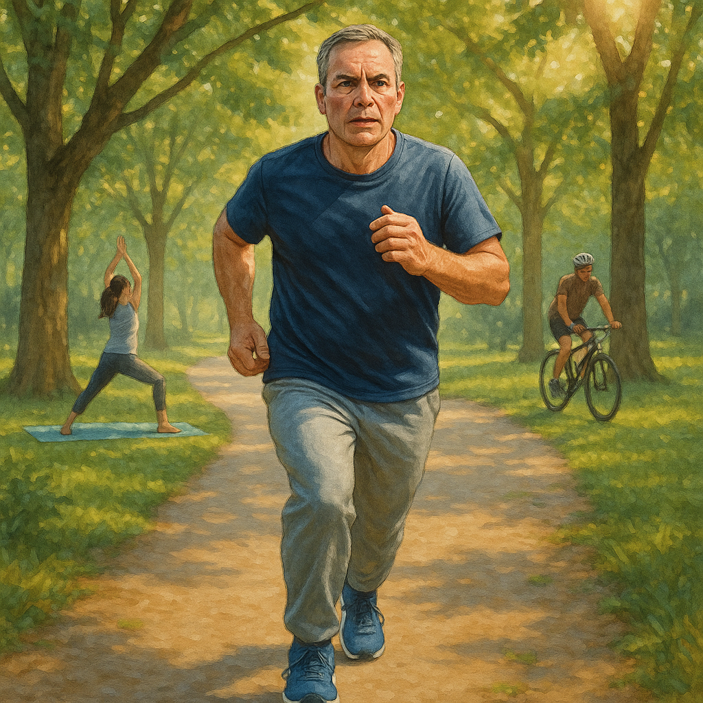 Un homme faisant du jogging dans un parc, soulignant l'importance de l'activité physique pour la santé du foie.