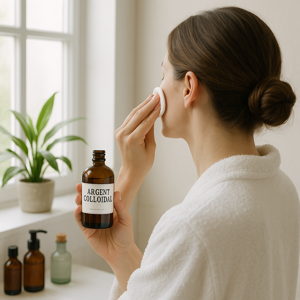 Application de l'argent colloïdal pour le bien-être de la peau.