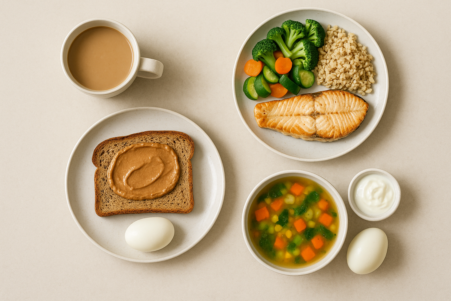 Trois repas équilibrés correspondant à une journée type dans le régime savoirmaigrir.fr